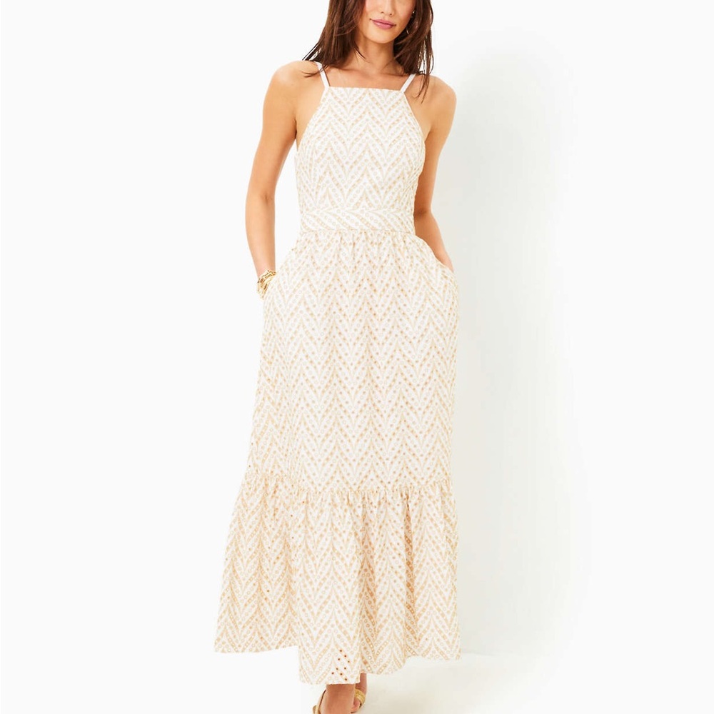 Lilly Pulitzer Charlese Eyelet‎ Halter Maxi Dress
